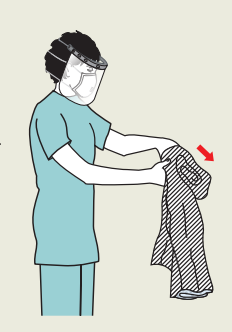 Nurse disposing of used long sleeved protective medical gown